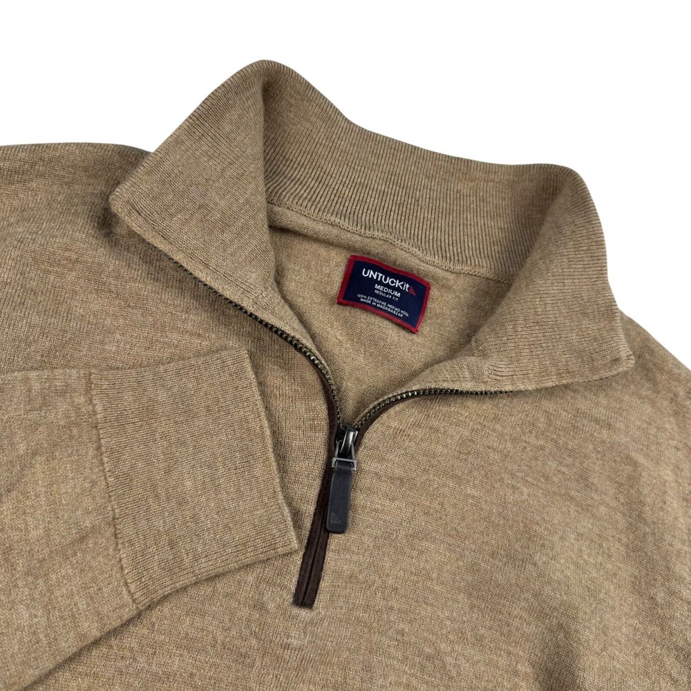 UNTUCKit Belguardo Merino‎ Wool Quarter Zip Sweater Camel Tan Mens Medium 41667
